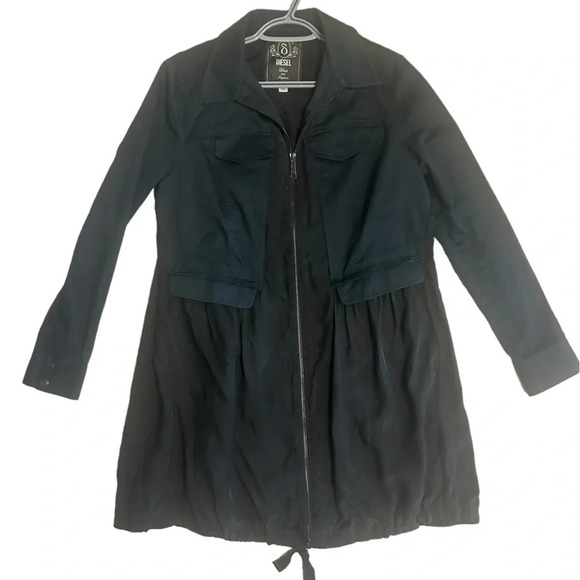 Diesel woman’s long vintage crepe bottom navy and black coat  mint condition M - Picture 1 of 9